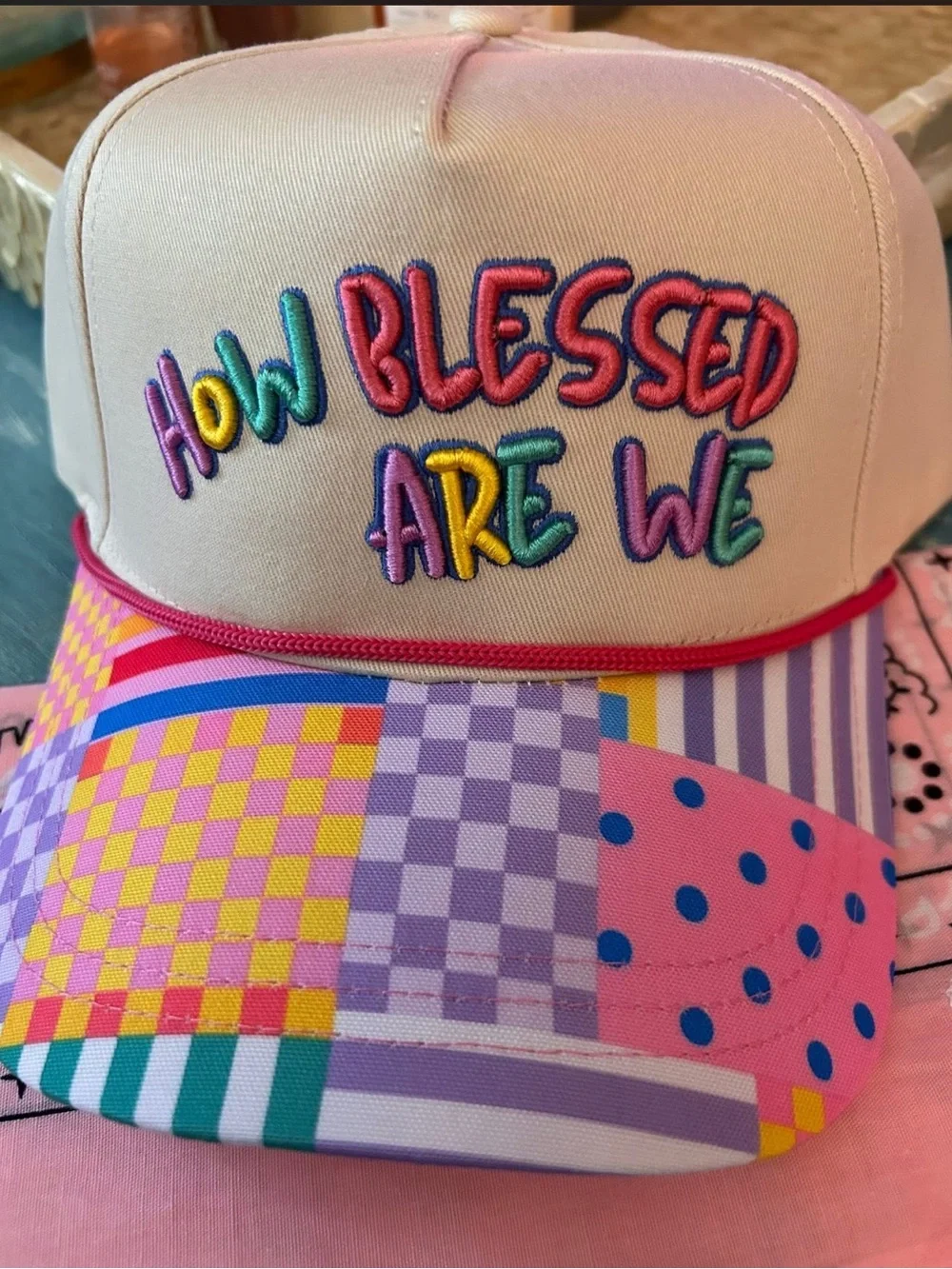 How Blessed Are We Cap - Cream with Multicolor Brim - Picture 2 of 6